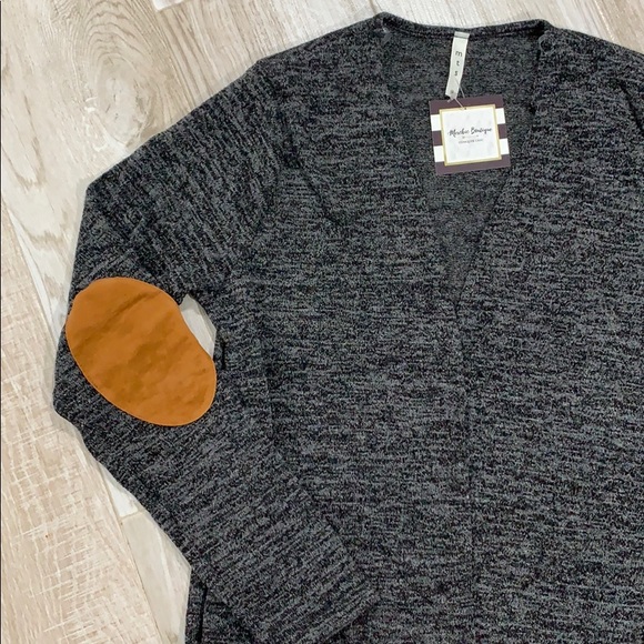 Charcoal Gray Cardigan with Brown Elbow Patch - Picture 4 of 8